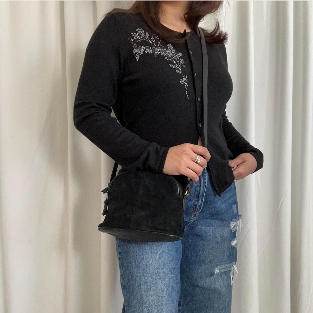 Vintage Black Valerie Stevens suede crossbody bag.
